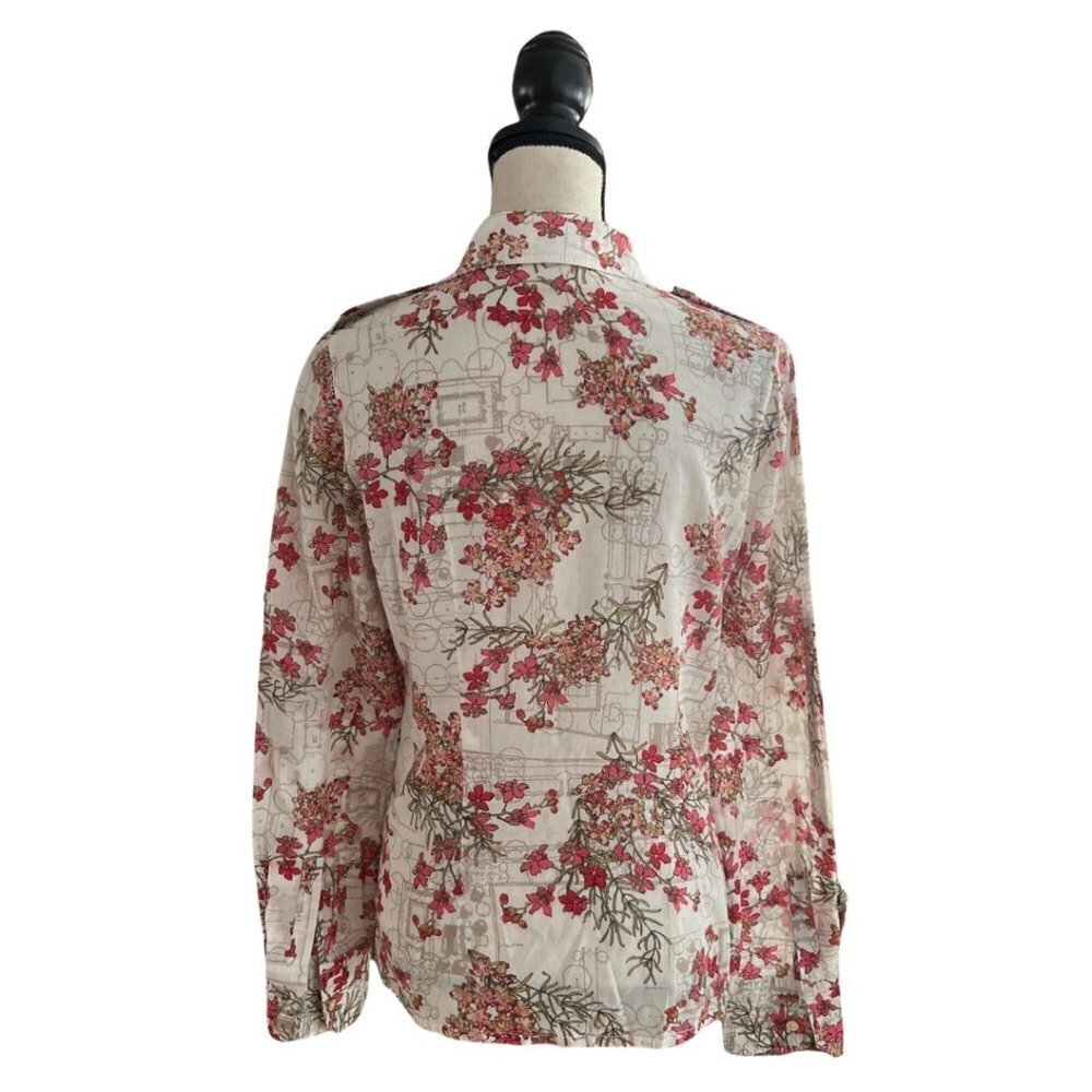 Tory Burch beige base floral print button down cotton shirt size 6 - Picture 3 of 6